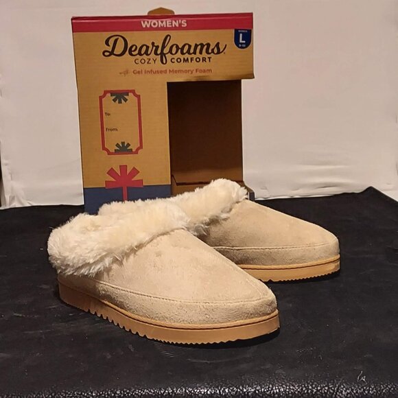Womans Deerfoam Cosy Comfort Slippers SZ L Faux Fur Comfortable & Warm Beige - Picture 7 of 7